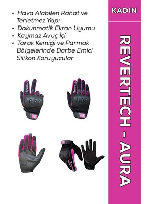 Mythriva Tr Revertech Aura Pembe - Dokunmatik Ekran Uyumlu Kadın Motosiklet Eldiveni