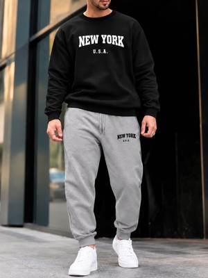 Belirtilmemiş Esofman Takımı Newyork Usa Baskılı Unisex Penye Sweatshirt&esofman 2'li Kombin