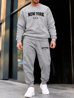 Belirtilmemiş Esofman Takımı Newyork Usa Baskılı Unisex Penye Sweatshirt&esofman 2'li Kombin