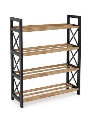Die Grup 3 Çıtalı 4 Katlı Masif Ahşap Ayakkabılık – Çam Ahşap Raflı Plastik Ayaklı Dekoratif Ayakkabı Rafı – 49 x 18 x 64 cm – Mdf Değildir