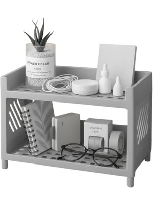 Die Grup Çok Amaçlı 2 Katlı Organizer Raf – Plastik Düzenleyici Stand – Banyo, Mutfak, Masaüstü ve Ofis Için – 25 x 18 cm (Gri)