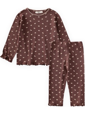 Cigit Çiçek Desenli Pijama Takımı 1-8 Yaş Kahverengi