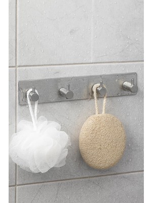 Myg Plus Deconox 4'lü Paslanmaz Çelik Banyo Askısı, 4 Kancalı Kendinden Yapışkanlı Vidasız Duvar Askılığı, Havlu Bornoz Mutfak Askısı, 32 x 5 Cm, Gümüş