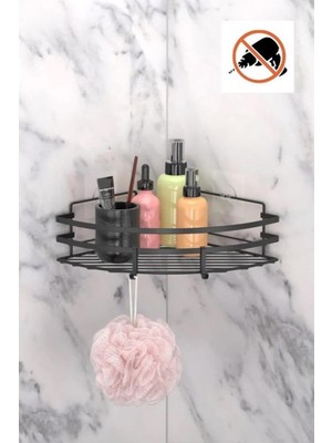 Tekno Tel ST-107 Yapışkanlı Kancalı Köşelik Banyo Rafı Siyah