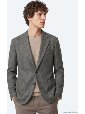 Kip Haki Desenli Modern Fit Yün Karışımlı Ceket