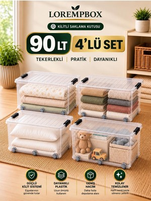 Gy Atelier Lorempbox 90 L Tekerlekli Kilitli Saklama Kutusu 4'lü Set Şeffaf
