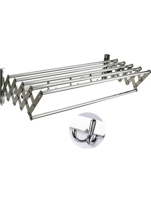 Gy Atelier Bu Çamaşır Kurutma Askısı 50-100 cm 6 Katlanır Teleskopik Raylı, Banyo Kancası, Duvar Çubuğu, 304 Paslanmaz Çelik Çamaşır Askısı, Yerden Tasarruf Sağlayan (Boyut: 70 Cm)
