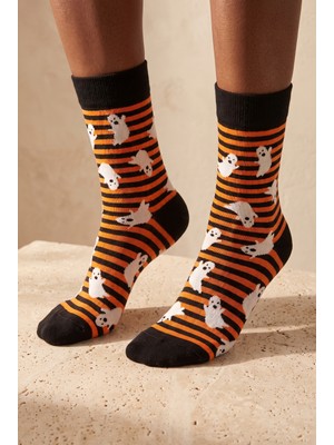 Katia & Bony Unisex Halloween Temalı Hayalet Desenli Soket Çorap Turuncu