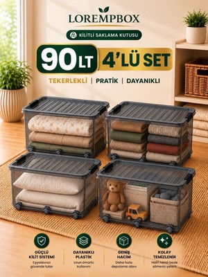 Gy Atelier Lorempbox 90 L Tekerlekli Kilitli Saklama Kutusu 4'lü Set Antrasit
