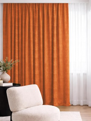 Gy Atelier Kadife Dokulu Turuncu Ada Fon Perde, 100 x 250 Cm, Ekstrafor Büzgülü