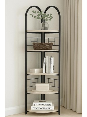 Gy Atelier Falez 5 Raflı Metal Köşe Kitaplık Dekoratif Aksesuar Rafı Çiçeklik Salon Dekoratif Çok Amaçlı Raf Traventen