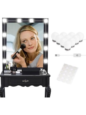 Gy Atelier Makyaj Masası Aynası, Hollywood Tarzı 10'lu LED Işıklı, Usb, Beyaz