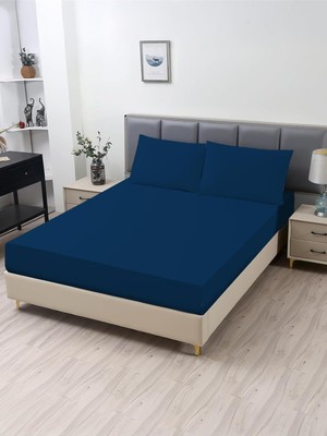 Gy Atelier Ranforce Akfil Lacivert Lastikli Çarşaf Yastık Kılıflı Tek Çift Kişilik Battal Boy Fitted Çarşaf Set Lacivert 120 x 200 160 x 200