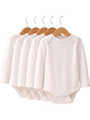 Gy Atelier Bebek Body Zıbın 5'li SET%100 Organik Pamuk Beyaz Uzun Kollu Doğal Kumaş