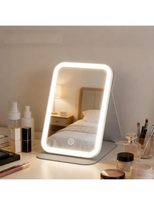 Gy Atelier LED Işıklı Katlanabilir Makyaj Aynası - 3 Renk Işık Modlu, Dokunmatik ve Ayarlanabilir Parlaklık (Kısılabilir) - Kılıflı Taşınabilir Seyahat Boy - Masaüstü Kozmetik Aynası