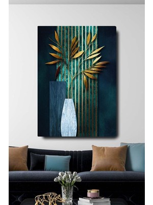 Gy Atelier Homearths Dekoratif Soyut Altın Yapraklı Vazo Sürreal Kanvas Duvar Tablosu 70 x 100 cm