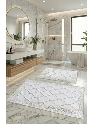 Gy Atelier Pamukkent Yumuşacık, Süper Emici 2'li 100% Pamuk Ultra Lüks Banyo Paspası Seti, Kırık Beyaz