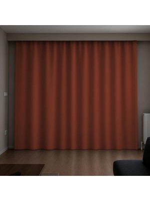 Gy Atelier %100 Blackout Tam Karartma Fon Perde, Siparişe Özel Dikim, Siyah Arka Yüz, Kornişe Hazır, Tek Kanat – Kiremit, 400 × 270 cm