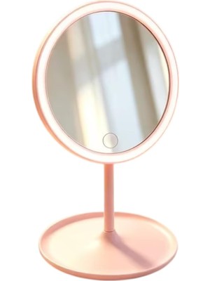 Gy Atelier LED Işıklı Makyaj Aynası, 3 Farklı Işık Modu, 360 Derece Döndürülebilir, Dokunmatik Tuşlu (Oval Pembe)