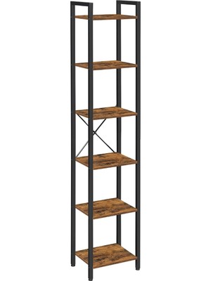 Gy Atelier Raf, Kitaplık, Dikili Raf, DVD Rafı, 6 Seviyeli, Ofis Rafı, Açık Raflar, Ofis, Oturma Odası, Yatak Odası, Mutfak Için, 30 x 40 x 187,5 Cm, Vintage Kahverengi-Siyah LLS101B01