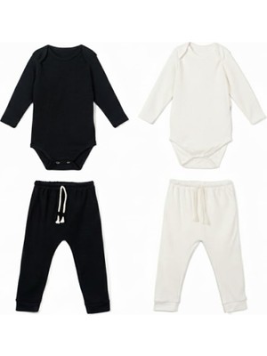 Odea 2 Li Premium Set NAKIŞSIZ%100 Pamuk 0-3 Ay/24-36 Ay (3 Yaş) Zıbın Çıtçıtlı Body ve 2 Litakım Unisex Kız Erkek