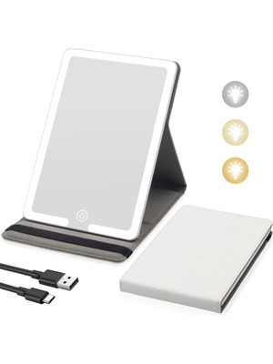 Odea Işıklı Seyahat Makyaj Aynası, Pu Deri Kapaklı Işıklı Seyahat Aynası, 1500MAH Pil 3 Renkli Işık Modları Karartma LED Işık Up Makyaj Kozmetik Aynası 8x 5.5 Inç Seyahat, Ev, Ofis Için