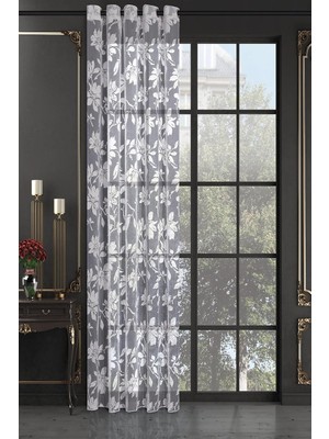 Gy Atelier Desenli Tül Perde, Çiçek ve Yaprak Desenli Yakma Kumaş, Rustik Için Kuşgözlü Dikim,beyaz 100 x 260,24001000