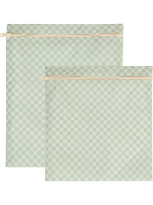 Gy Atelier 2'li Su Geçirmez Pvc Astarlı Mint Dama Desen Islak Kuru Çantası 28 x 30/30 x 36 cm