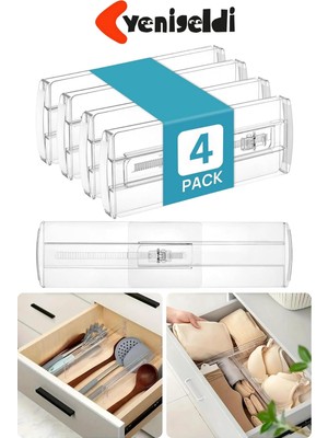 Gy Atelier 4 Adet Ayarlanabilir Yapışkansız Kilitlenebilir Şeffaf Çekmece Bölücü Plastik Organizer Düzenleyici