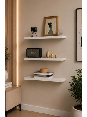 Odea Uçan Duvar Rafı 3 Lü Set Gizli Raf Dekoratif Iskandinav Model Beyaz