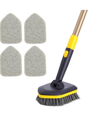 Gy Atelier Küvet Fayans Fırçası 2'si 1 Arada Temizleme Fırçası 147,8 cm Ayarlanabilir Teleskopik Direk Sert Kıllar Temizleme Pedleri Banyo Mutfak Tuvalet Duvar Küvet Fayans Lavabo Çizilmez