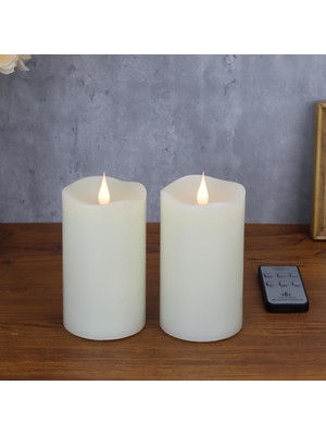 Odea Alevsiz Mumlar, Uzaktan Zamanlayıcılı, 3D Hareketli Titreşimli Alev Pille Çalışan Mumlar 1000+ Saat Süren, 7,62 cm x 12,7 cm Fildişi Gerçek Mum Elektrikli LED Sütun Mumlar, 2'li Set