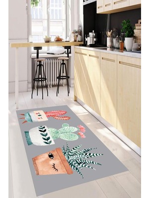 Gy Atelier Carmine CARPET(2528) Dijital Baskılı Dekoratif Yıkanabilir Kaymaz Taban Mutfak Halısı Gri 80 x 200