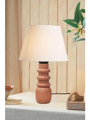 Gy Atelier Bohhem Baum Masif Ahşap Abajur Krem Kumaş Başlık Masa Lambası Krem