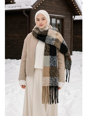 Remsa Püsküllü Buklet Atkı Şal 45X200 cm 1292 SIYAH01