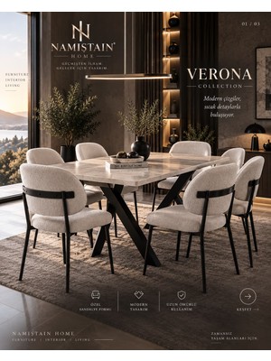 Namiştain Home Verona Yemek Masası Takımı | 1 Masa + 6 Sandalye | 90×180 cm