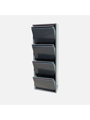 Stratecht 4 Düşer Kapaklı Metal Ayakkabılık 8 Çift Kapasiteli Duvara Monte Ince Tasarım Antrasit 50 x 137 x 15 cm