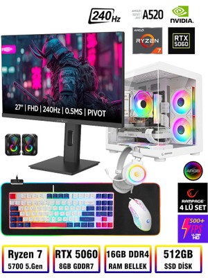 Zeiron Damage X40 Ryzen 7 5700 16GB Ram 512GB SSD RTX5060 8GB 27" 240Hz Oyuncu Masaüstü Bilgisayar