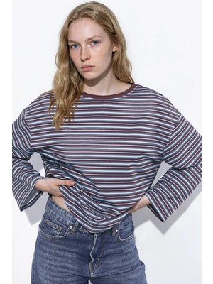 Hiccup Kadınlar Çizgili Uzun Kollu T-Shirt Mavi