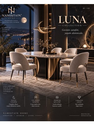 Namiştain Home Luna Yemek Masası Takımı | 1 Masa + 6 Sandalye | 90×180 cm