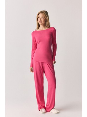 Jaya Bambu Uzun Kollu Pijama Takımı / Pembe