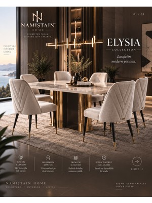 Namiştain Home Elysıa Yemek Masası Takımı | 1 Masa + 6 Sandalye | 90×180 cm