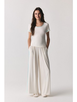 Jaya Kısa Kollu Biyeli Pijama Takımı  / Ekru