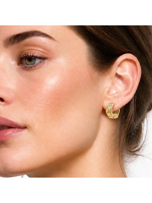 14 K Altın Görünümlü Xuping Geometik Şerit Küpe