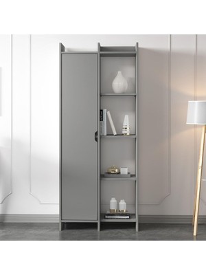 Odea Tr Offer Çok Raflı, Tek Kapaklı Kitaplık Gri - 180 Cm, Ev-Ofis, Kütüphane