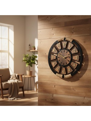 Odea Tr Ahşap Duvar Saati 44 Cm, Sessiz Mekanizma Dekoratif Modern Salon Mutfak Ofis Duvar Saati