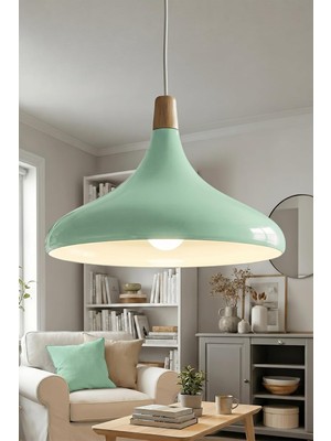 Odea Tr Nova Ahşap Sarkıt Avize, Bohem Tavan Lambası ve Salon Oturma Odası Aydınlatması - Mint Yeşili - 35 cm – Modern Dekoratif Avize, Tavan Aydınlatması