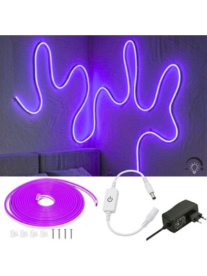 Odea Tr Neon LED Şerit Işık 5 Metre Dimmer Buton Dekoratif Ambiyans Işık, Mor