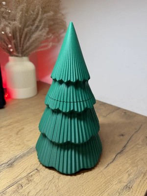 Popüler Sepet 3D Baskı Yılbaşı Ağacı Şeklinde Gizli Hazneli Şeker ve Hediye Kutusu Kapaklı Süs Kutusu Yeşil