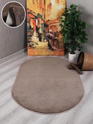 Odea Tr Modern Dekoratif Kaymaz Taban Rabbit Oval Halı Yolluk Vizon 200 x 250